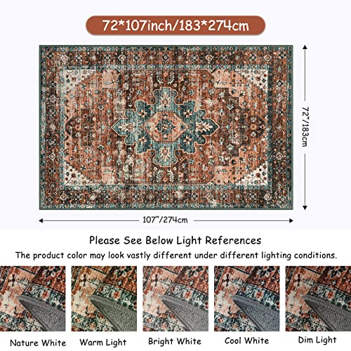 Ultra-Thin Vintage Area Rug 6x9 Brick Red Non-Slip Washable Living Room Carpet