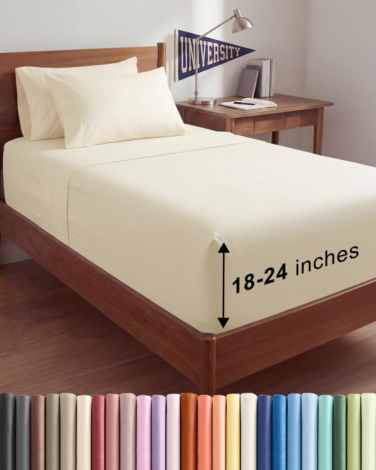 Skiennix Extra Deep Twin XL Sheet Set - 4-Piece Breathable Cooling Bedding - Soft, Wrinkle-Free Off White
