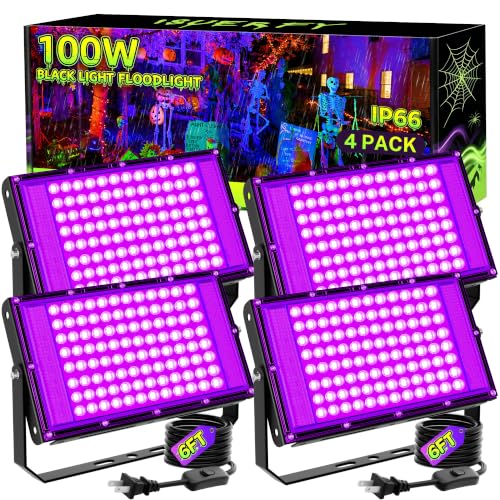 100W Black Light Floodlight IP66 Waterproof for Halloween Glow Party - Black