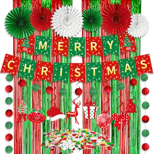 Christmas Banner Decorations Pack with Garlands & Foil Curtains - Holiday Party Supplies