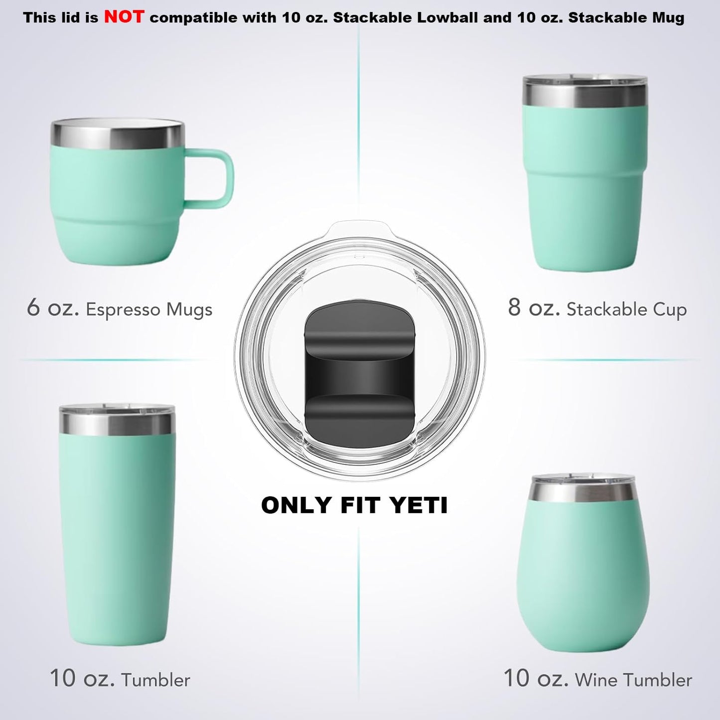 10 oz Wine Tumbler Lid, Replacement Lids Compatible for YETI 6 oz Espresso Mugs, 8 oz Stackable Cup and 10 oz Tumbler, 2 Pack Travel Spill Proof Cup Lids Covers with Magnetic Slider Switch, BPA Free