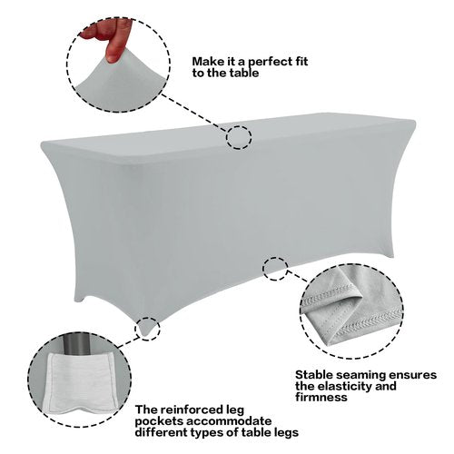 IVAPUPU 2 Pack 6FT Table Cloth for Rectangular Fitted Events Stretch Grey Table Covers Washable Cover Spandex Tablecloth Protector for Party, Wedding, Cocktail, Banquet, Festival