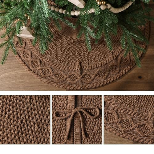 LimBridge Knit Christmas Tree Skirt 36 Inch Farmhouse Decor Neutral Rustic Holiday Accent