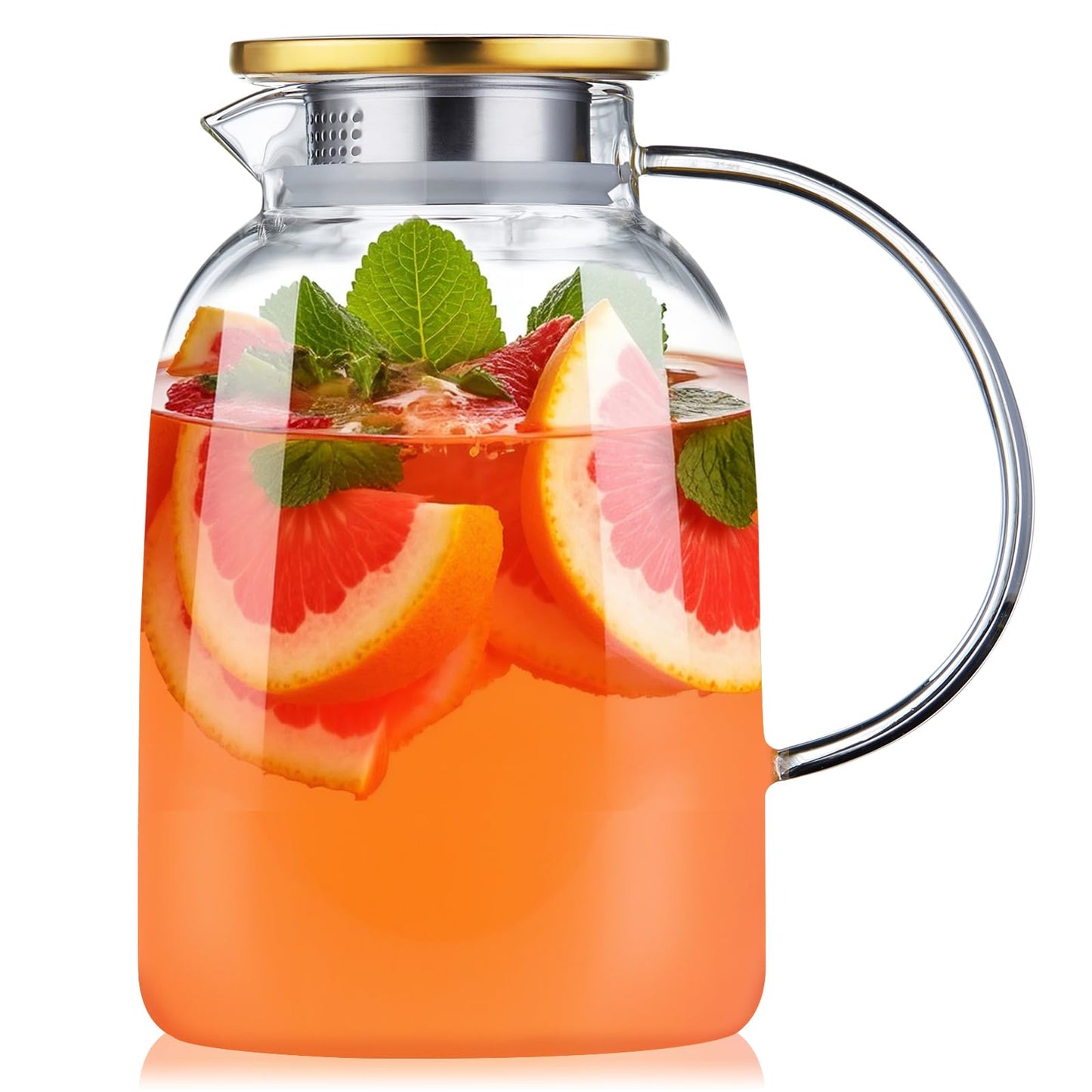 2L 68OZ Glass Pitcher with Lid and Spout, Water Jug, Glass Water Pitcher Carafe for Hot/Cold Water 2000ml for Fridge, Large Iced Tea Jug for Homemade Beverage