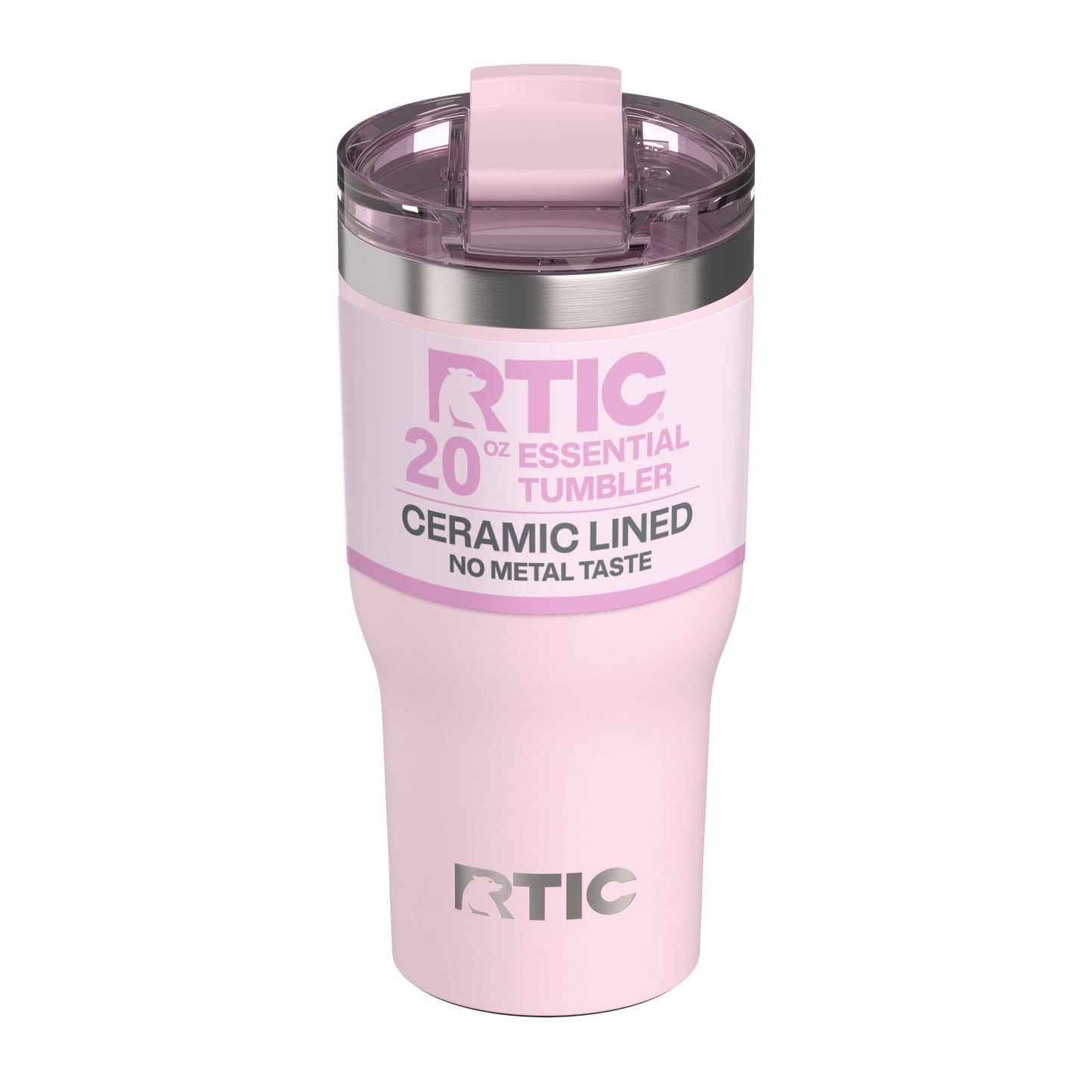 RTIC 20oz Essential Tumbler with Lid, Ceramic Lined, Insulated, Stainless Steel, Metal, Double Wall Vacuum-Insulation, Travel Cup for Iced Coffee, Tea, Hot and Cold Drink, Pale Pink