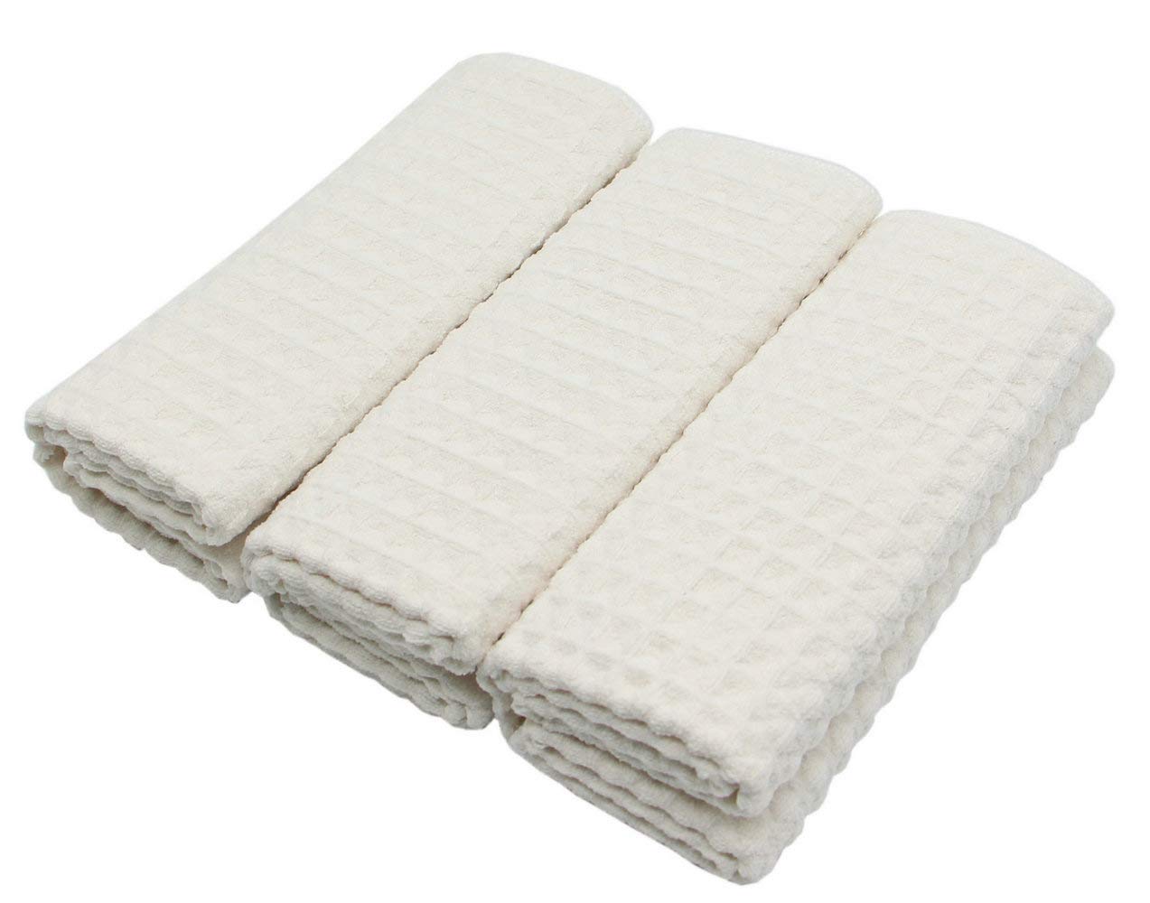 VeraSong Waffle Weave Kitchen Drying Towels - Thick Microfiber, Absorbent, Lint Free 16Inch x 24Inch 3 Pack Beige