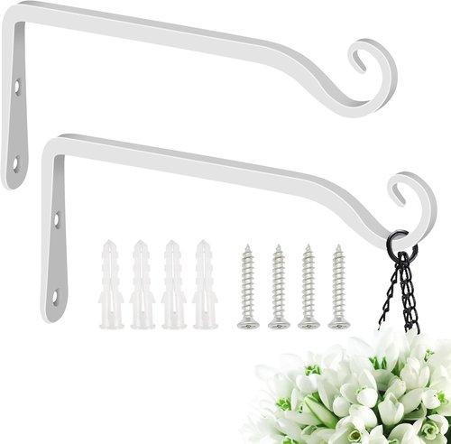 Feed Garden Hanging Plant Bracket - Hand-Forged 10 Inch Hanger for Bird Feeders & Lanterns | White, 2 Pack