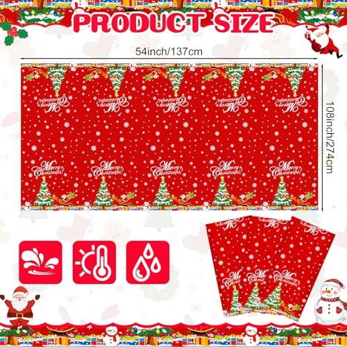 Christmas Tablecloth 3-Pack 54 x 108 in Disposable Plastic – Santa & Snowman Decor for Rectangle Tables