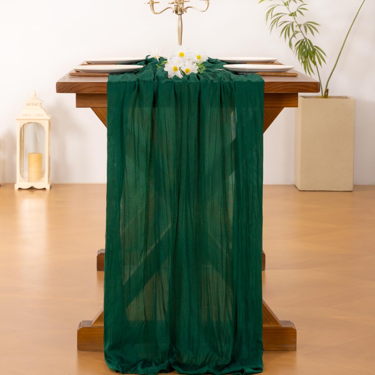 Socomi 6pcs Emerald Green Cheesecloth Table Runner Easter Spring Boho Rustic Gauze 120 inch 10FT Cheese Cloth Runner for Wedding Party Baby Shower Birthday Home Decor Holiday Decorations