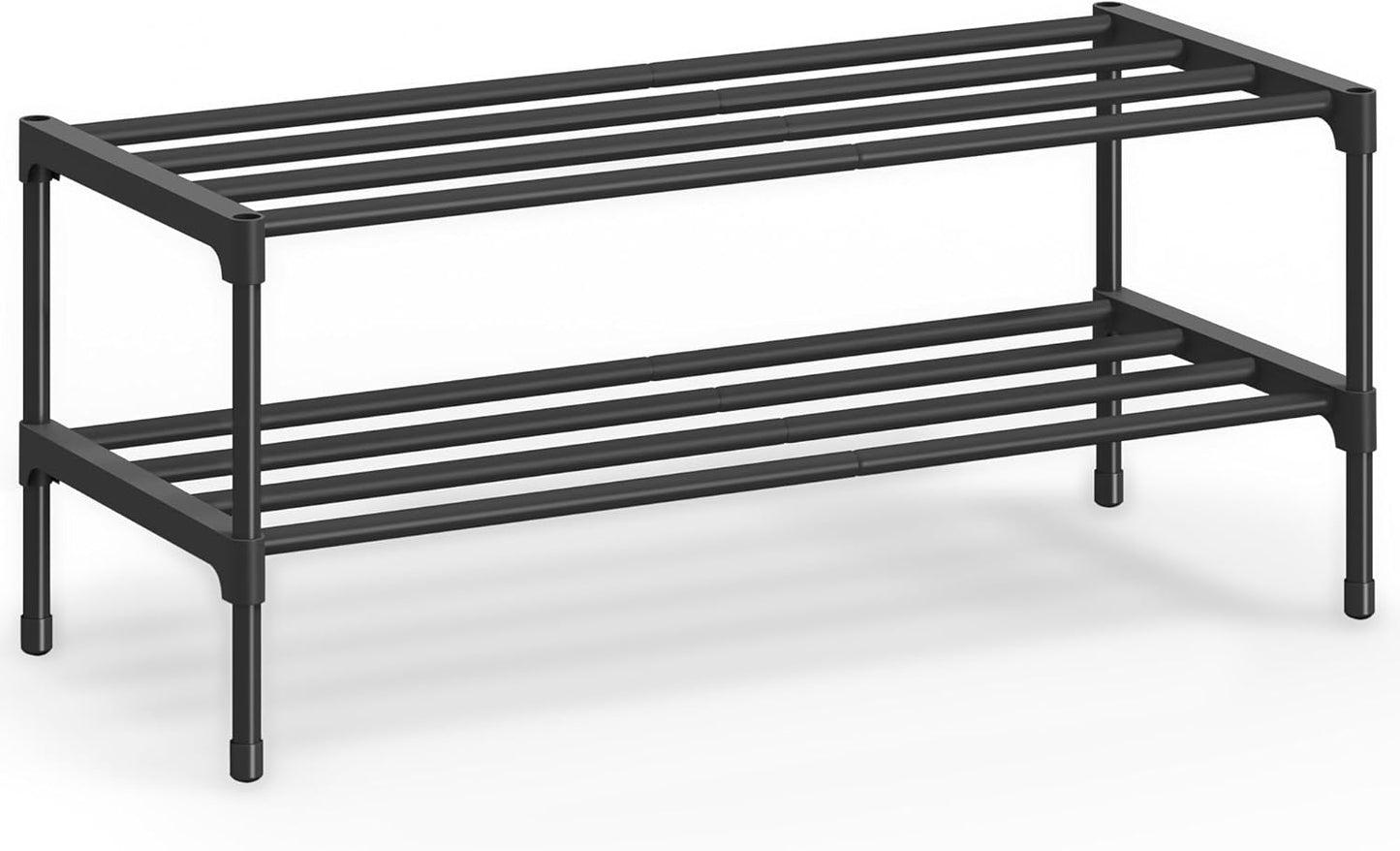 SONGMICS 2-Tier Shoe Rack - Compact Metal Shoe Organizer for Small Spaces | Stackable, Black, 11.8 x 24.5 x 12.2 Inches