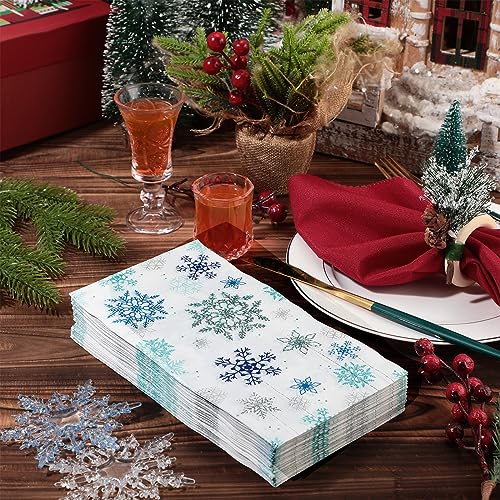 PerKoop 200 Pcs Christmas Snowflake Paper Napkins 4.3 x 7.9 Inches Festive Disposable Party Towels