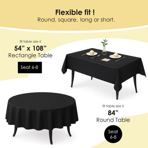 Craft And Party 12-Pack Black Plastic Tablecloths – 54 x 108 Inch Disposable Table Covers for Rectangle Tables, Heavy Duty & Waterproof for Parties, Events, Banquets, Black