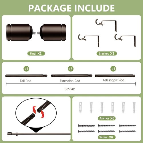 Bronze Curtain Rods by [Brand Name] - Adjustable 30-90 Inch for 30-84 Inch Windows | Antique Finish