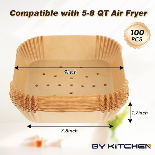 BYKITCHEN Air Fryer Liners - 100PCS 9-Inch Disposable Parchment Paper for Ninja, Chefman & Cosori