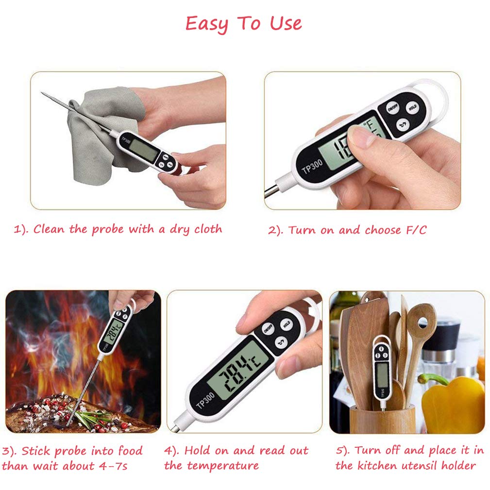 Skiennix Digital Meat Thermometer - Instant Read Probe for Cooking, BBQ & Baking | Long Probe for Accurate Temperature