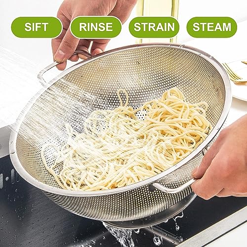Gulex Stainless Steel Colander Set 3QT + 5QT Kitchen Strainer Dishwasher Safe