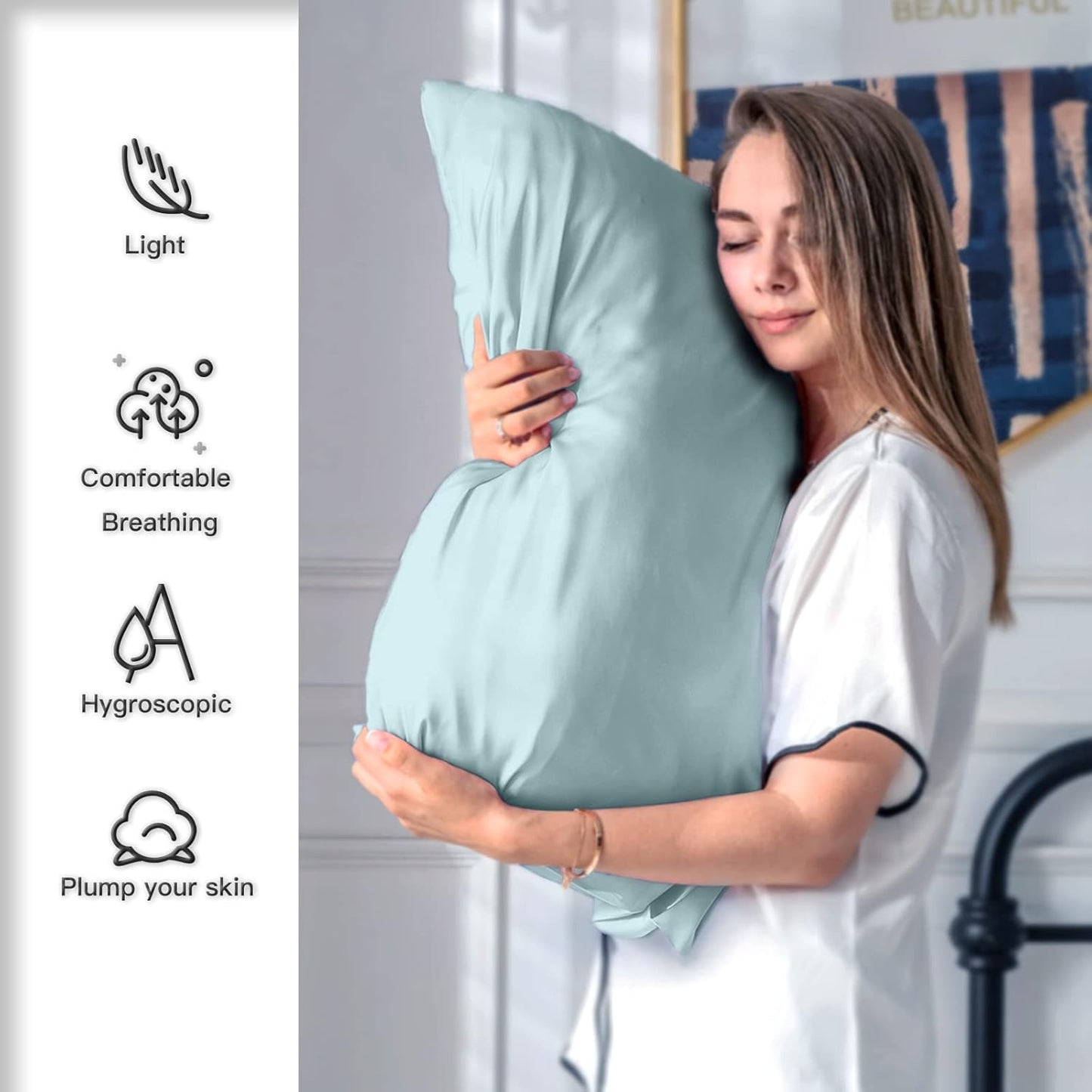 Mulberry Silk Pillowcase - Soft & Breathable for Hair and Skin | Standard Size 20" x 26" (Haze Blue)