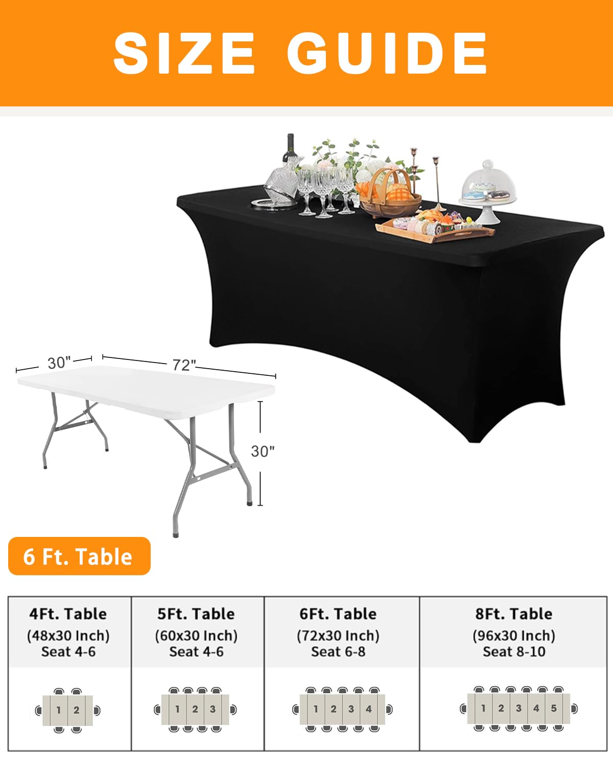 Spandex Table Cover 2 Pack 6FT Black Fitted Tablecloths,Washable Wrinkle Resistant Stretch Table Cloth Rectangle for Vendor Booth Display Items,Party Supplies for Adults,Wedding Decorations,Banquet