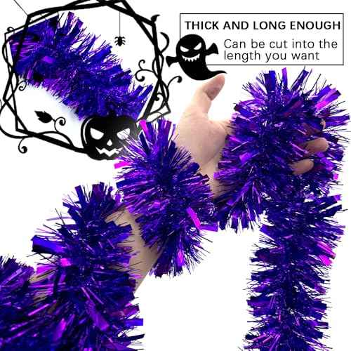 33ft Purple Christmas Tinsel Garland,Xmas Metallic Twisted Hanging Garland for Halloween Chistmas Tree Fireplace Mantle Home Decoration