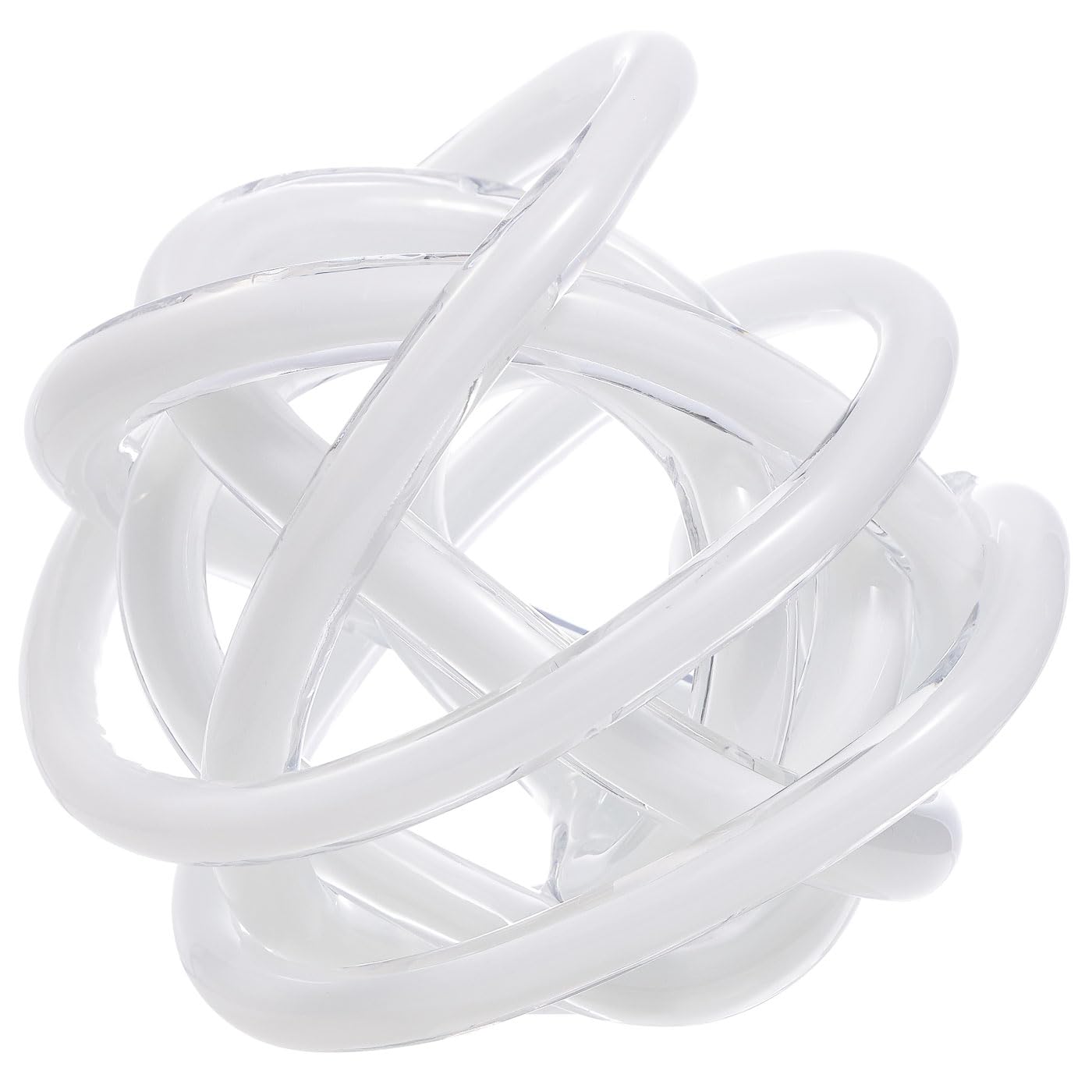 Luxury Lane Hand Blown Infinity Knot Sommerso Art Orbit Glass Ball for Home Decor 8 inch Tall Centerpiece Table Decoration White