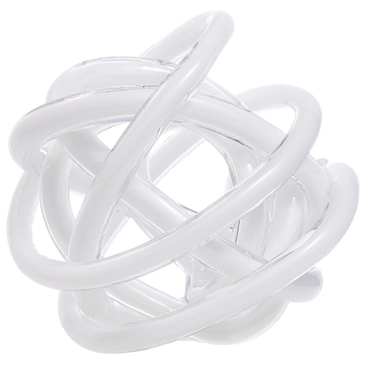 Luxury Lane Hand Blown Infinity Knot Sommerso Art Orbit Glass Ball for Home Decor 8 inch Tall Centerpiece Table Decoration White