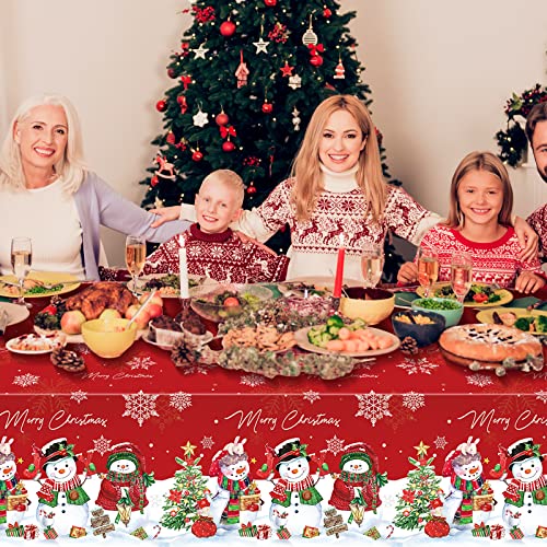 FunnyPars Red Christmas Snowman Tablecloth 54x108 Inch Waterproof Holiday Party Decor