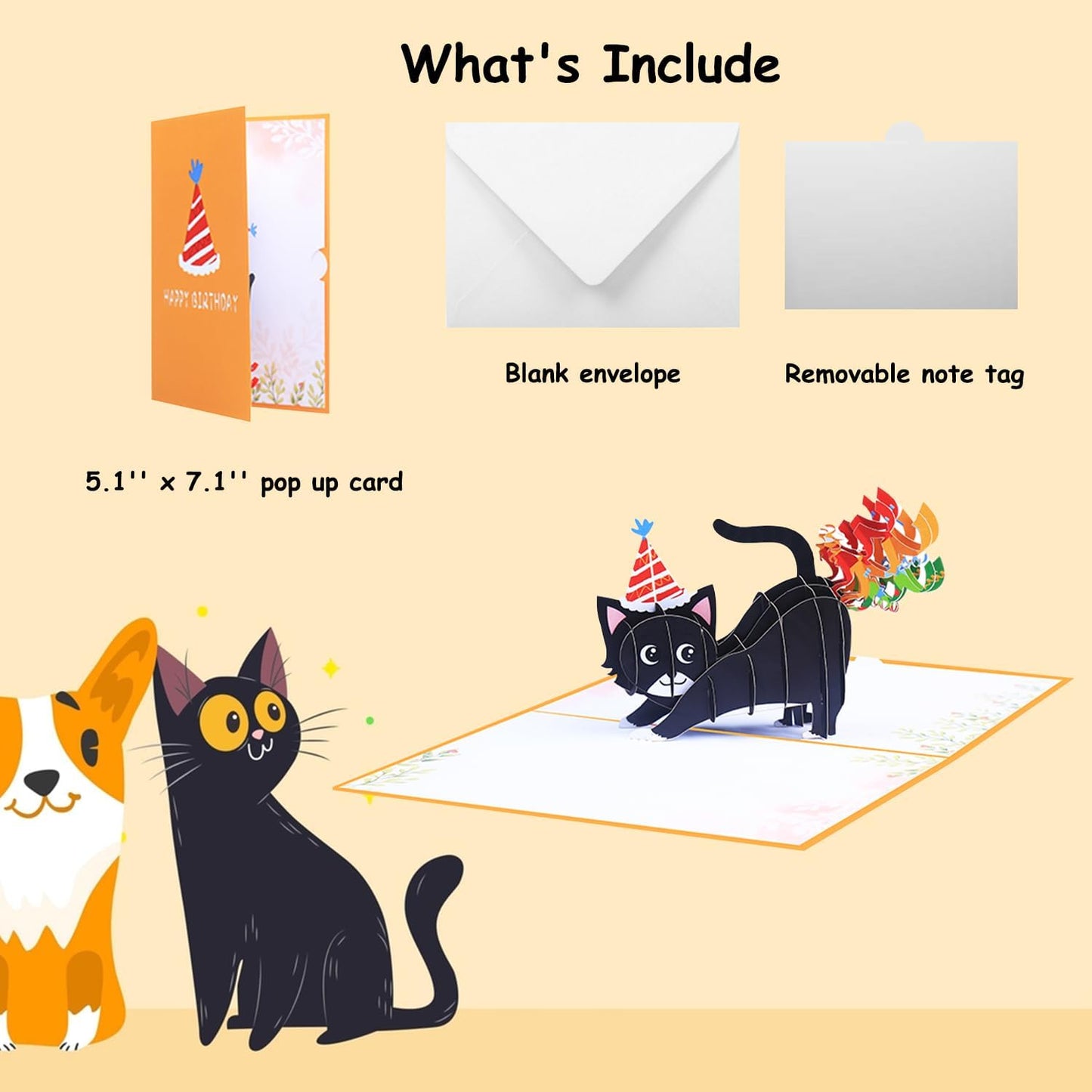 ROBBEAR Funny Cat Pop-Up Birthday Card - 3D Handmade Gift for Cat Lovers | Perfect for Adults & Kids