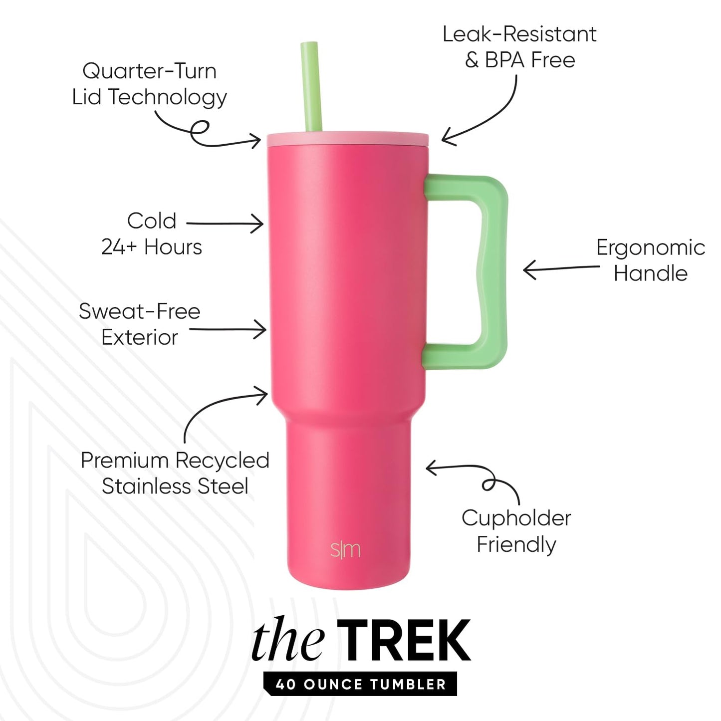 Simple Modern 40 oz Trek Tumbler with Handle and Straw Lid | Cup Holder Friendly Insulated Stainless Steel Travel Mug | Watermelon Splash
