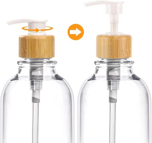 Bamboo Bathroom Accessories Set - 4-Piece Collection with Clear Toothbrush Holder & Soap Dispenser
