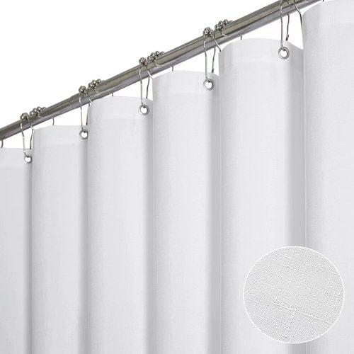 BTTN White Fabric Shower Curtain - Heavy-Duty Waterproof Linen Texture | 72"x72" Hotel Luxury Set with Hooks