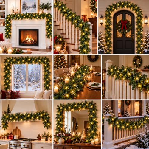 WQlittuK 9FT Pre-Lit Christmas Garland with Lights - C-220tips, Indoor & Outdoor Holiday Decor