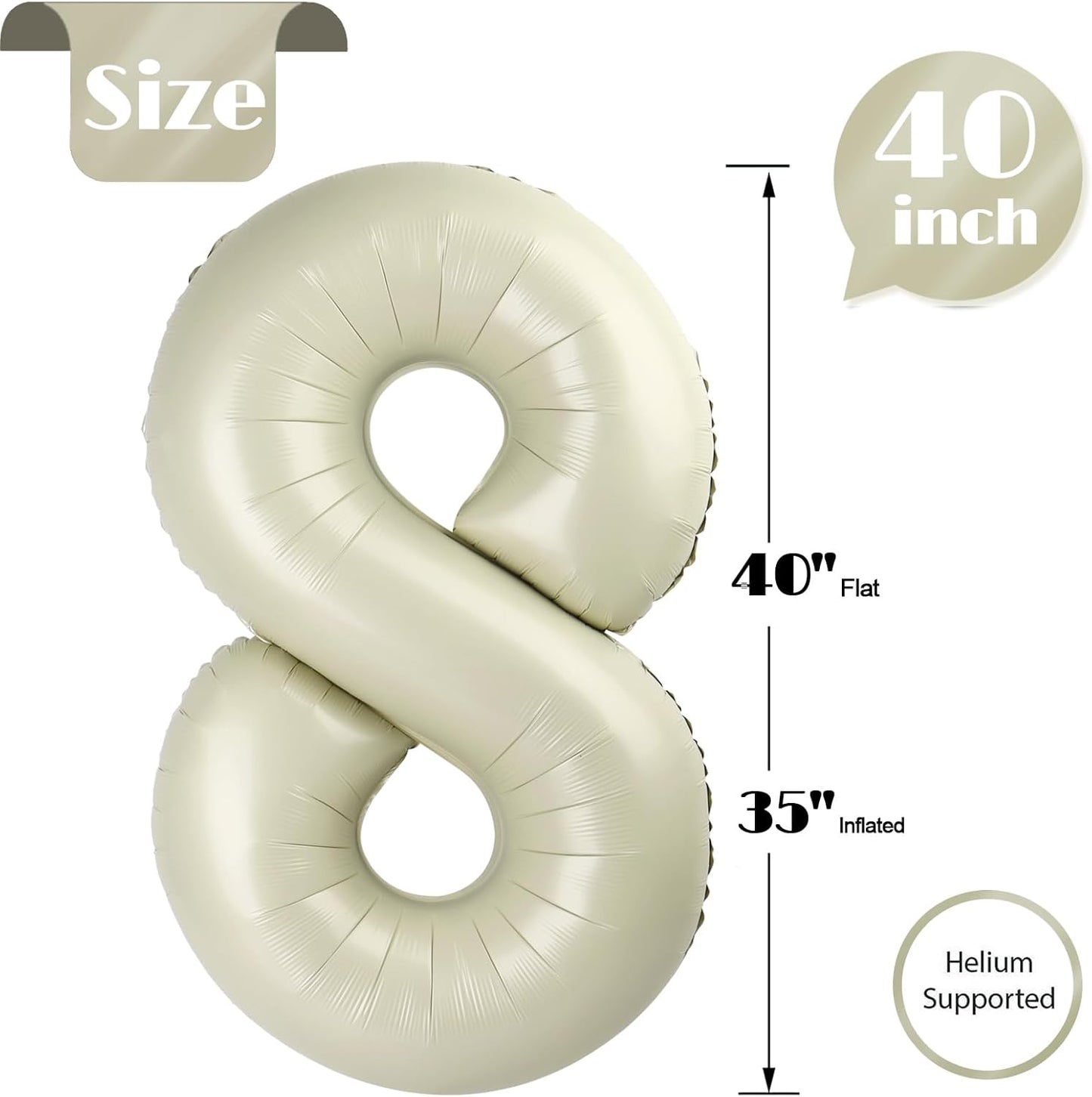 Number 8 Balloon - Cream 40 Inch Birthday Decoration for Boys & Girls | Party Supplies