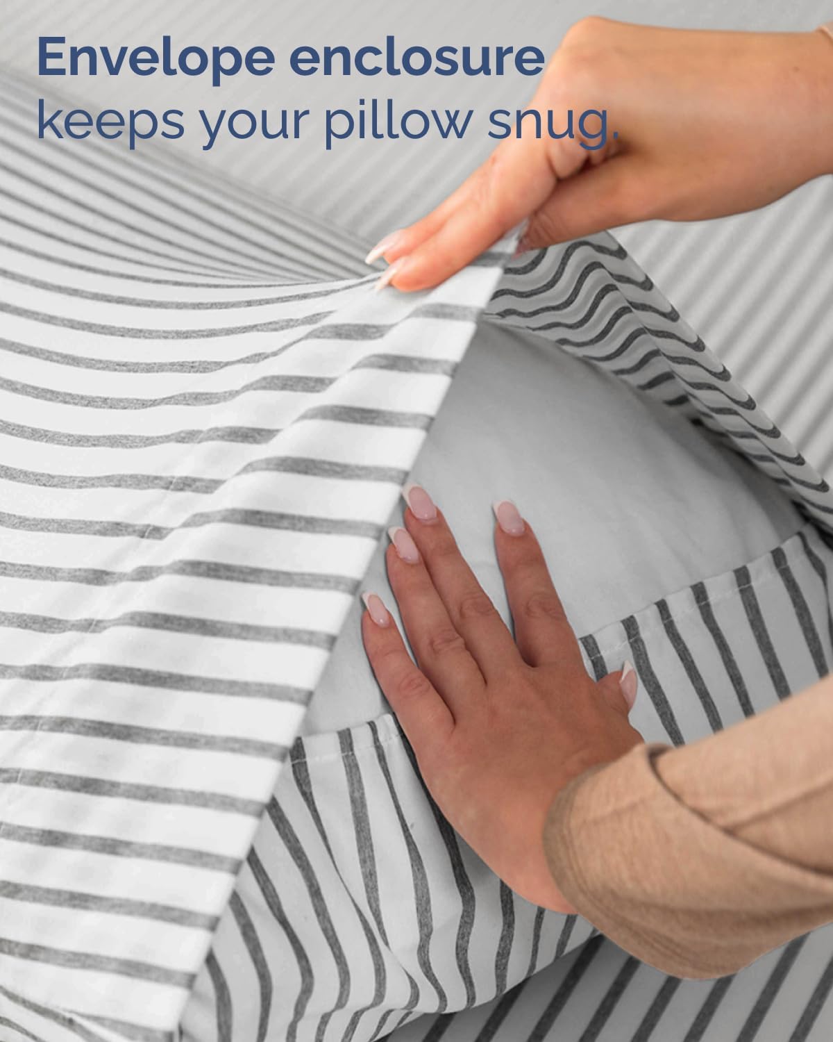 Skiennix Twin XL Sheet Set - Comfy Cooling 3-Piece Bedding - Deep Pocket, Wrinkle-Free, Grey Stripes