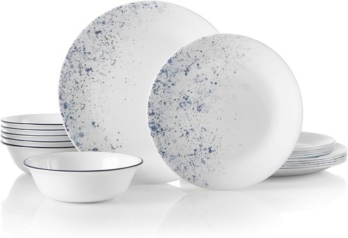Corelle Vitrelle 18-Piece Dinnerware Set - Lightweight, Chip-Resistant Plates & Bowls in Indigo Speckle