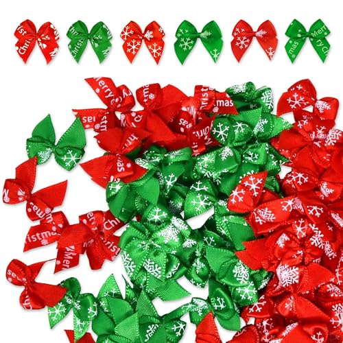 Gift Boutique 200PCS Christmas Mini Ribbons Bows Red Green White Tiny Twist Tie Bow DIY Sewing Crafts Handmade Xmas Holiday Party Gifts Decor Supplies