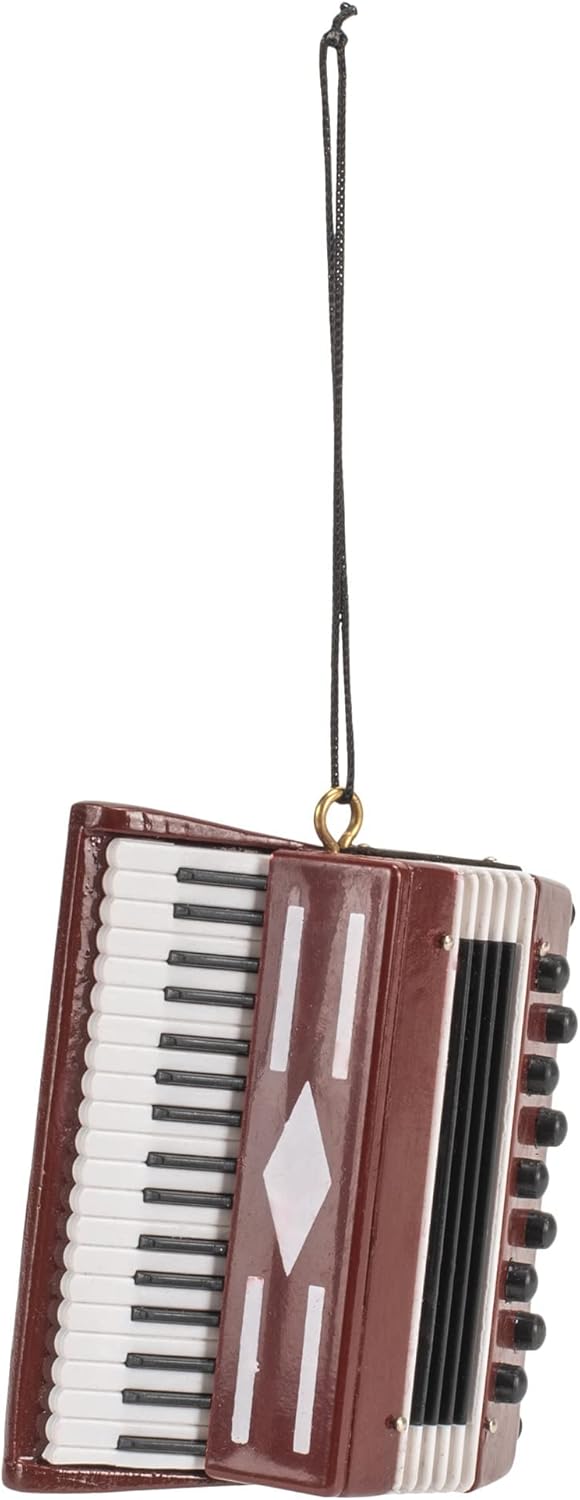 Burgundy Wood Accordion Ornament - 2.8" Decorative Gift for Music Lovers