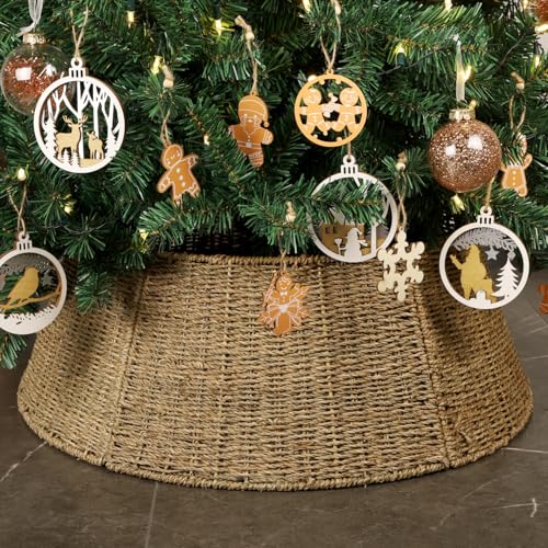 Blissun Rattan Christmas Tree Collar - Natural Woven Farmhouse Tree Ring, X-Large