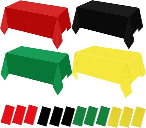 12Pcs Disposable Tablecloths by [Brand Name] - Rectangular Red, Black, Green & Yellow for Party Decor (54x108 Inch)