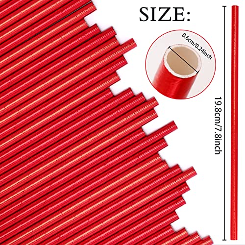 100 Pack Red Biodegradable Paper Straws - Disposable Cake Pop Sticks, Foil Straws for Birthday/Baby Shower Wedding Party Supplies Decorations