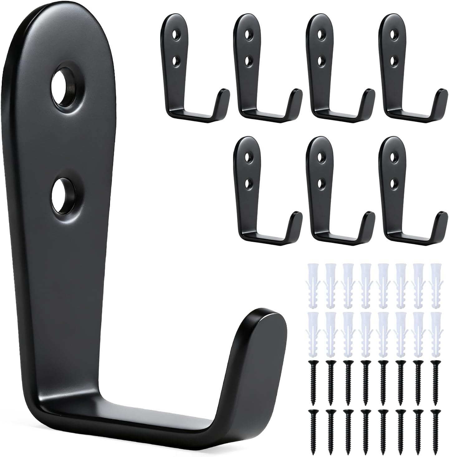 Skiennix Heavy-Duty Stainless Steel Hooks - Wall Mount Key Holder & Coat Hanger, 8 Pack (Black)