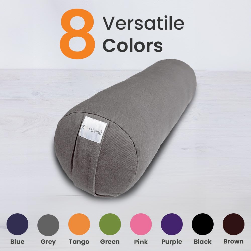 Sol Living Yoga Bolster Pillow for Restorative Yoga Meditation Bolster 100% Cotton Cylindrical Meditation Cushion Firm Cushion Bolster Washable Cover for Balance Support Asana Poses