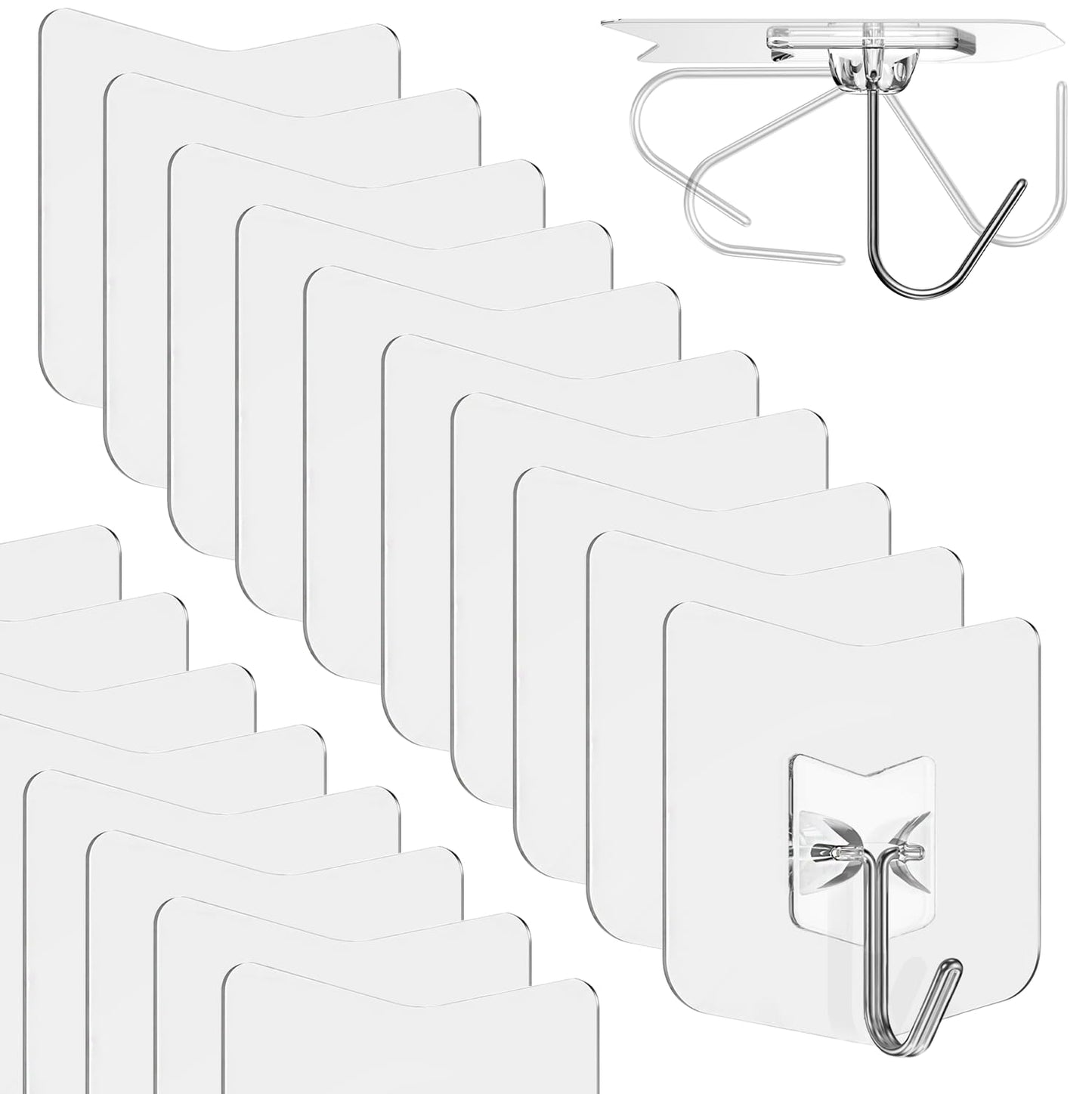 Heavy Duty Adhesive Hooks 18 Pack - Holds 15 lbs, No Drill Stick Plastic Hook Hangers for Hanging Towel Shower Bathroom, Kitchen, Cabinet - Strong Wall Hanger for Ornaments, Apartment Bedroom