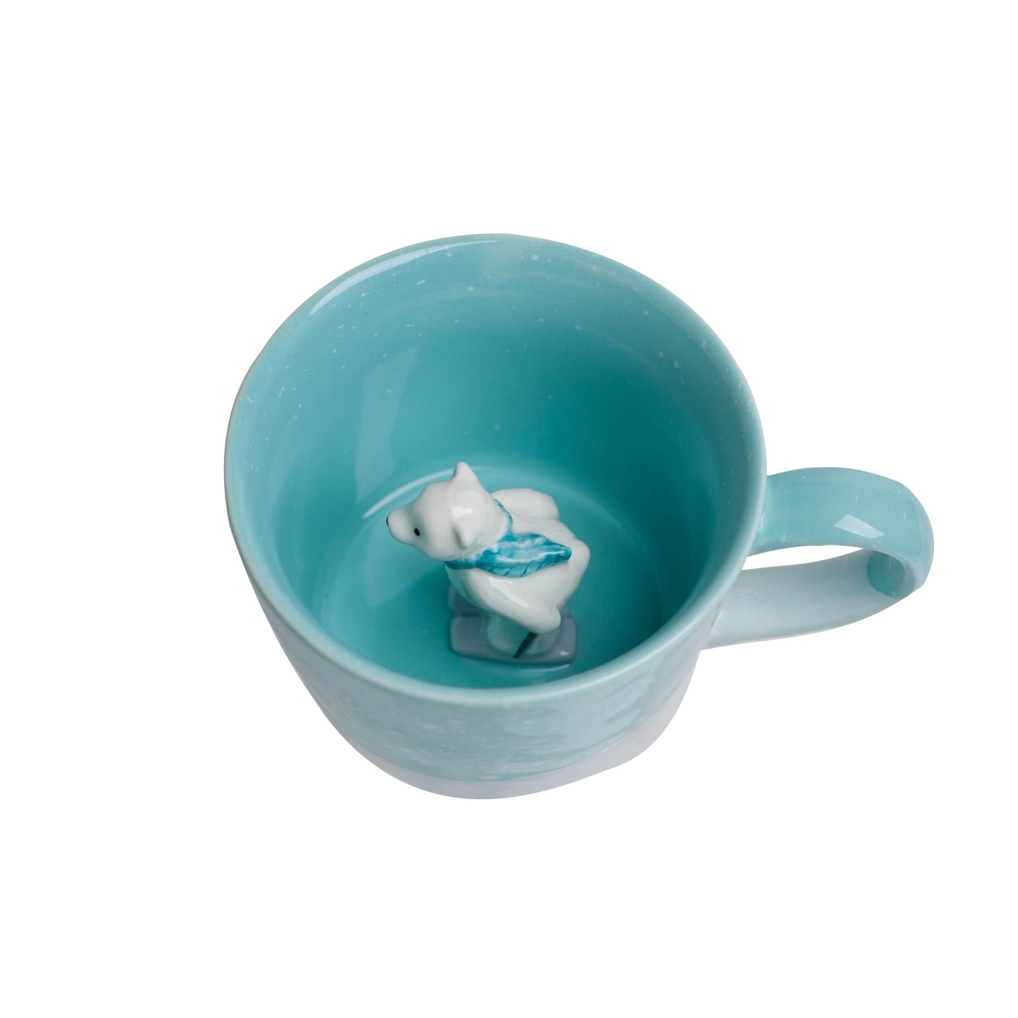 DIHOclub Skiing Polar Bear Ceramic Cup Hidden Animal Inside Mug Cute Cartoon Handmade Figurine Mugs,Holiday and Birthday Gift for Coffee Milk Tea Lovers,12 OZ(Blue White)