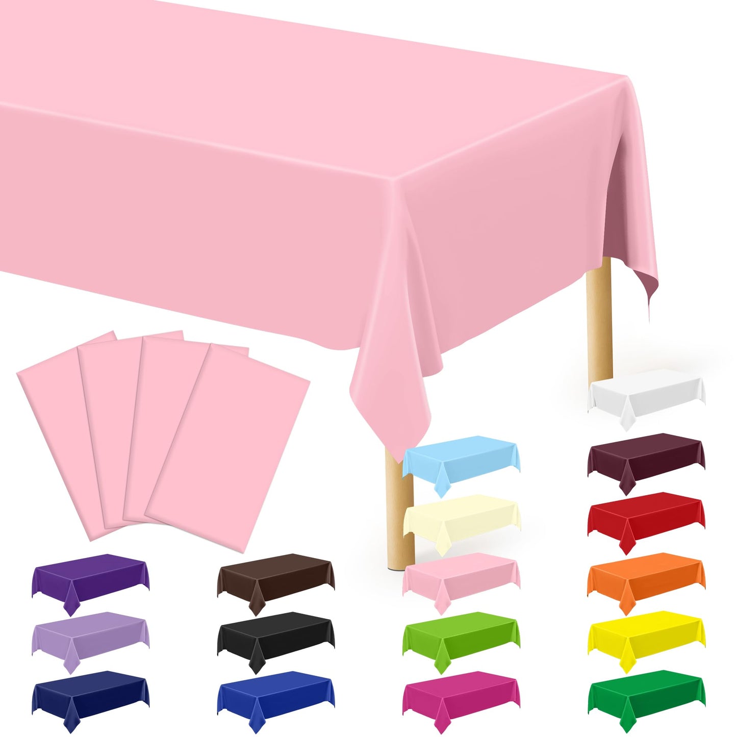4 PCS Plastic Table Cloth Disposable, 54 x 108 Inches Pink Tablecloth, Plastic Table Cover Rectangle Tablecloth for Baby Shower Decorations and Wedding Party, Tablecloths of Leakproof Home Essentials