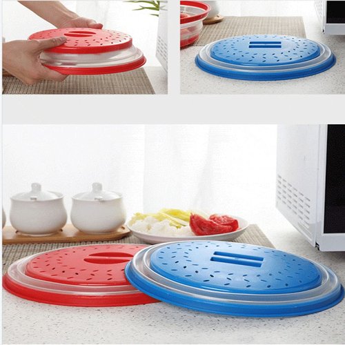 Collapsible Microwave Splatter Cover, Microwave Plate Cover With Steam Vent，BPA-Free Silicone & Plastic(blue, 12.3IN)