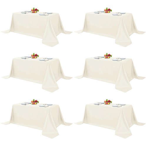 Fitable Ivory Rectangle Table Clothes, 6 Pack - 90 x 156 Inch - Reusable and Washable Tablecloths, Polyester Fabric Table Covers for Wedding, Party, Banquet, Formal Events