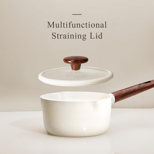 CAROTE Sauce Pan Set - 2QT & 3QT Nonstick Ceramic Pots with Lid & Ladle | Easy to Clean, Induction Compatible, White