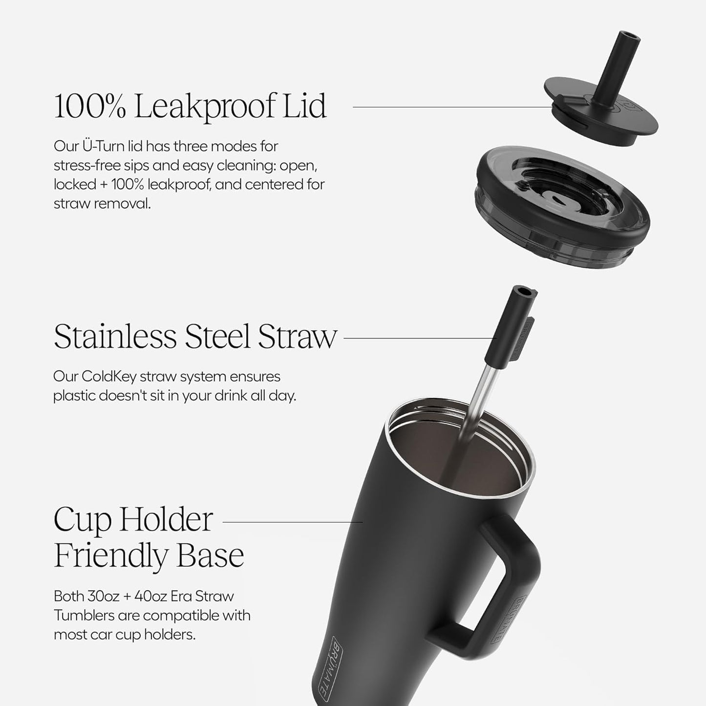 BrüMate Era 30 oz Tumbler with Handle & Straw | 100% Leakproof Insulated Water Bottle Tumbler with Lid & Flexible SoftSip Straw | Made of Stainless Steel | Cup Holder Friendly | 30oz (Java)
