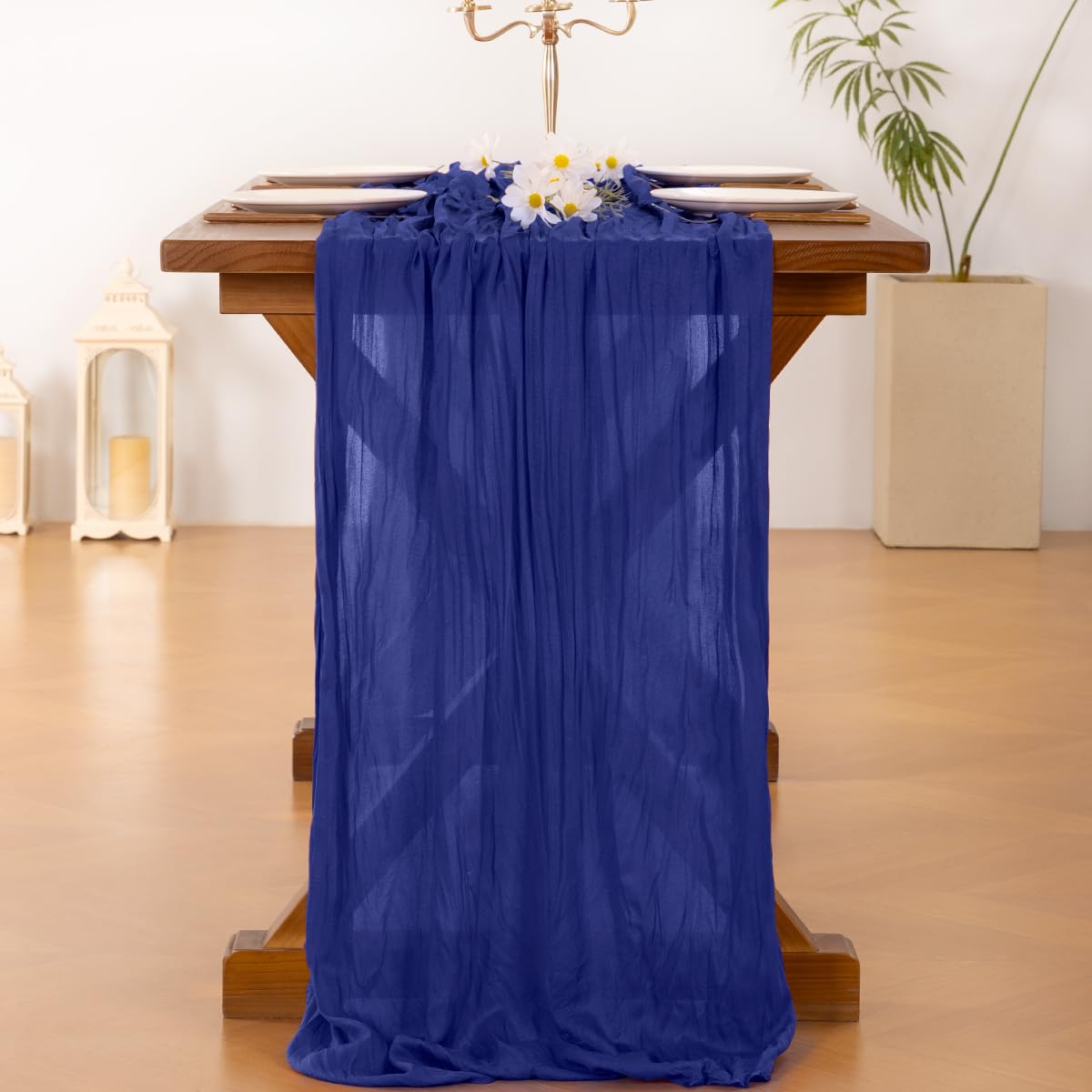 Socomi 10pcs Royal Blue Cheesecloth Table Runner Boho Rustic Gauze 120 inch 10FT Cheese Cloth Sheer Runner for Wedding Party Baby Shower Birthday Home Decor Holiday Decorations