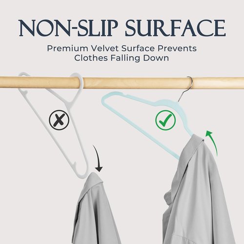 HOUSE DAY Sky Blue Velvet Hangers - 60 Pack Non-Slip Heavy Duty Clothes Hangers | Premium Slim Design